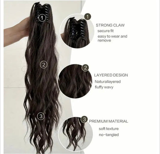 Claw Ponytail Extension 60.96 Cm Water Wave Big Wavy Curly Clip In Hair Extensions